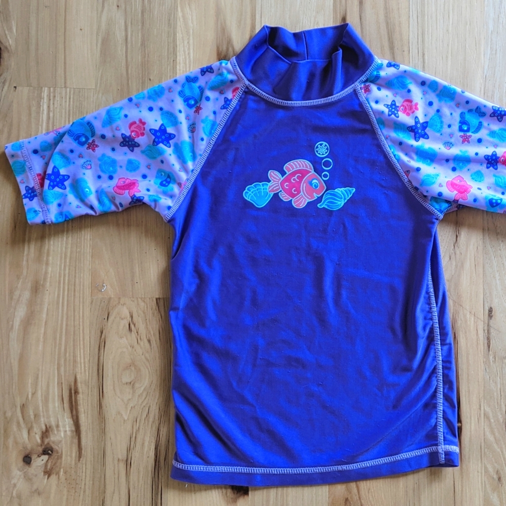 UV Skinz Purple Fish 🐠 Short Sleeve Swim Shirt Rashguard - Girls Size 7 🌞